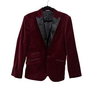 Express Mens Burgundy Velvet Slim Fit Blazer Jacket 36S ID 400350 Maroon Tuxedo